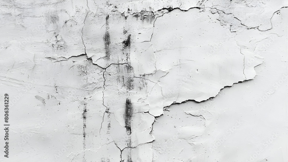 Obraz premium Whitewashed wall texture with cracks and peeling paint