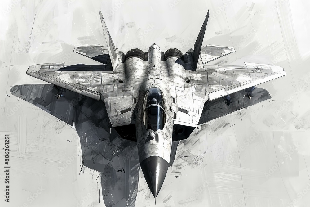 Dramatic AI Art of a Military Fighter Jet in Action Stock Illustration ...