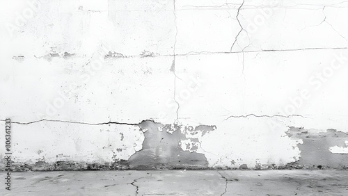 Cracked and peeling white concrete wall and floor texture background photo