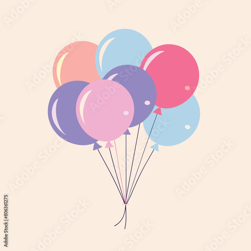 A bunch of colorful balloons floating against a beige background.