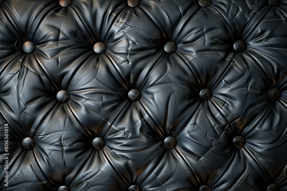 Fototapeta premium Detailed Black Leather Upholstery with Button Accents