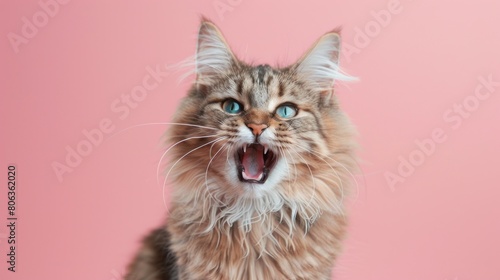 Wallpaper Mural American Bobtail, angry cat baring its teeth, studio lighting pastel background Torontodigital.ca