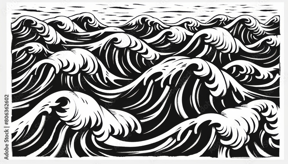 A simple medieval woodcut of waves from the renaissance period in the style of renaissance artists, black and white on a white background , generated with ai A simple medieval woodcut of waves from the renaissance period in the style of renaissance artists, black and white on a white background , generated with ai