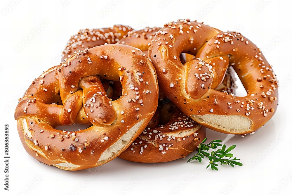Delicious Fresh Baked Pretzels With Sesame Seeds on White Delicious Fresh Baked Pretzels With Sesame Seeds on White