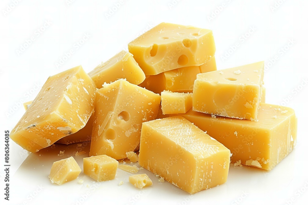 Artisan Cut Cheese Pieces on a White Background Artisan Cut Cheese Pieces on a White Background