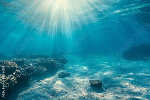 Sunlight Streaming Through Clear Blue Ocean Over Coral Reef © Sandu