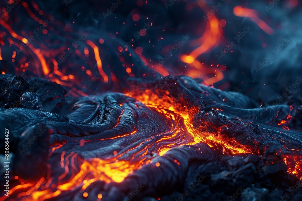 Fototapeta premium Close-Up of Magma Flowing in a Volcanic Landscape