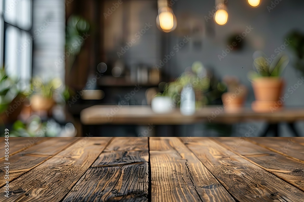 Elegant Wooden Table in a Stylish Modern Cafe Elegant Wooden Table in a Stylish Modern Cafe