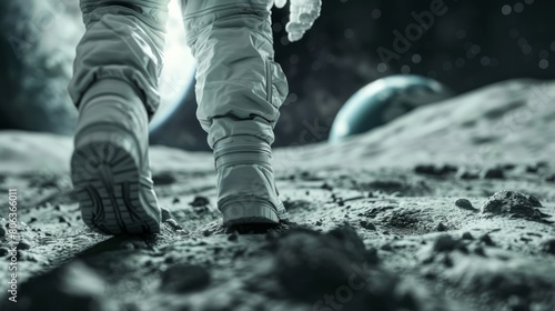 close up of astronaut feet on the moon, Space conquest generated with AI