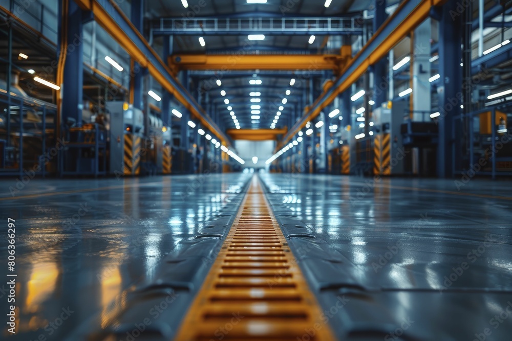 Explore the cutting-edge technology and efficiency of a modern factory floor equipped with high-tech, automated machinery. Explore the cutting-edge technology and efficiency of a modern factory floor equipped with high-tech, automated machinery.