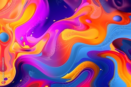Abstract 3d colorful fluid luxury texture background. Fluid wave colors are yellow, pink, orange, blue, and violet. Acrylic fluid wave banner. photo