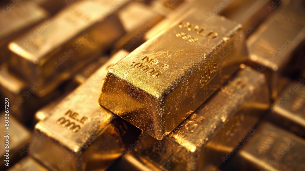 Close-up view of stacked gold bars reflecting affluence and investment concept Close-up view of stacked gold bars reflecting affluence and investment concept