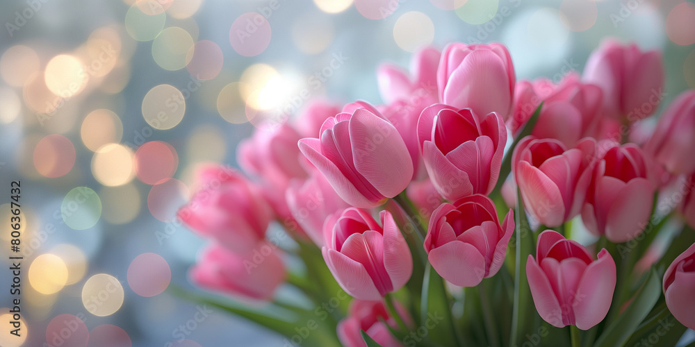 Wunderschöne Tulpe in pink mit Lichter Bokeh für Muttertag und Valentinstag als Hintergrund und Druckvorlage