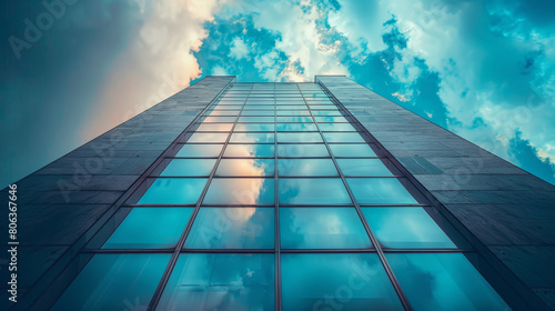 A tall building with a cloudy sky in the background