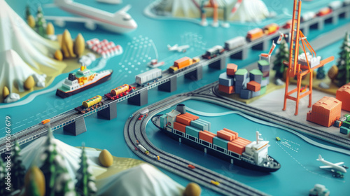 Wallpaper Mural Multi-modal transportation overview, illustrating the integration of sea, air, and land routes in logistics. Torontodigital.ca