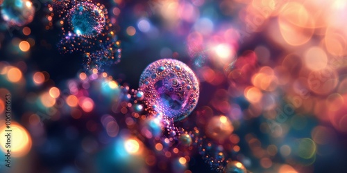 Kugeln in leuchtenden Neon Farben und Lichter Bokeh als Hintergrundmotiv für Webdesign