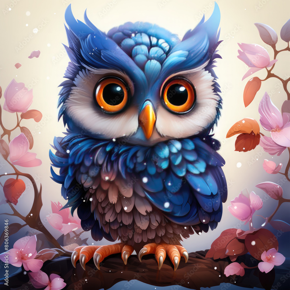 Obraz premium Watercolor Stardust owl, clipart Illustration, Generative Ai