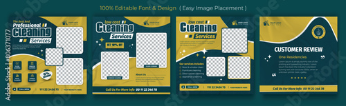 Set of Editable Cleaning service square instagram banner template. Suitable for social media posts and web internet ads. Vector illustration with photo college photo