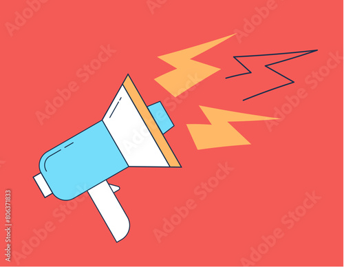 Megaphone with lightings announce loudspeaker banner concept. Vector flat graphic design illustration