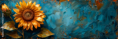 Illustrations Sunflower 3D Image,
Gold and sunflowers in the same glass print wallpaper in the style of fluid abstraction
 photo