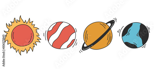 Planets of an isolated set. Vector flat cartoon graphic design illustration