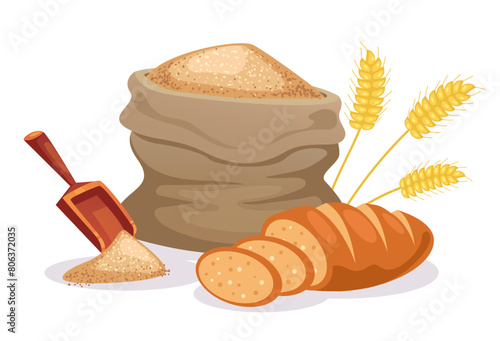 Cereal wheat bread bag. Vector flat graphic design element concept illustration