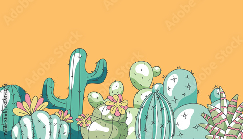 Cactus flower mexico desert succulent banner. Vector flat graphic design illustration
