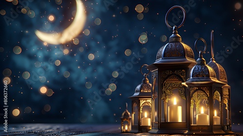 Luxury 3d lantern islamic festival background for eid al adha, ramadan kareem, eid al fitr, islamic new year, generative ai