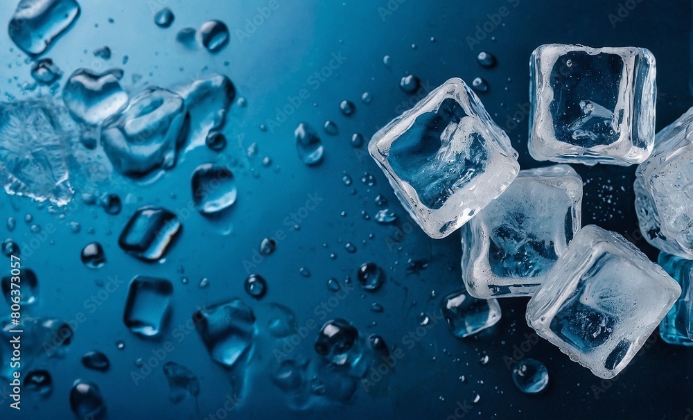 Ice cubes on a blue background, close-up Ice cubes on a blue background, close-up