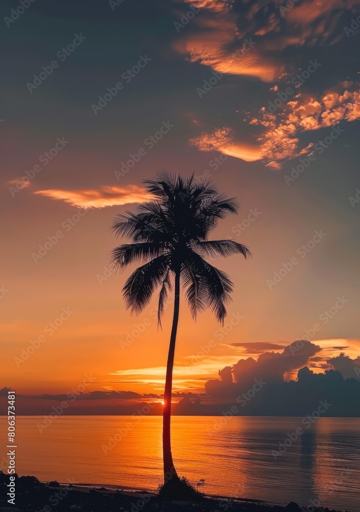 Silhouette coconut tree during sunset , generated with ai Silhouette coconut tree during sunset , generated with ai
