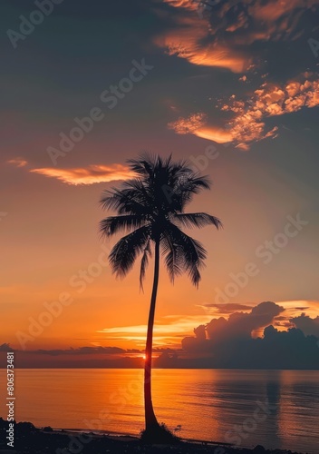  Silhouette coconut tree during sunset , generated with ai