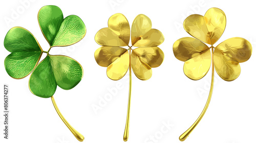 set of green and gold clover leaves - symbols of good luck and prosperity	
