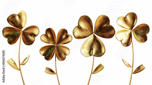 set of green and gold clover leaves - symbols of good luck and prosperity	
