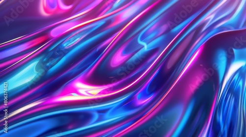Abstract Holographic iridescent rainbow Y2K fluid background. Liquid gradient waves surface futuristic texture. Mental health holo modern aesthetic. Trendy Brutalism