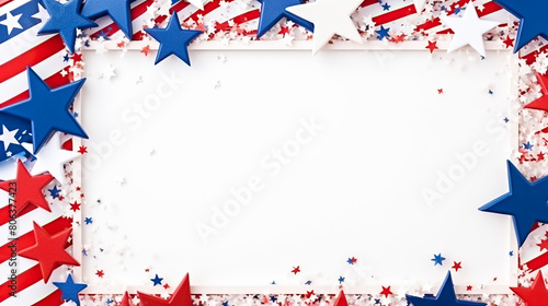 Patriot Day USA background with stars frame. Red, blue, white stars dust border for American Independence Day graphic design. Flying holiday stars for President Day celebration