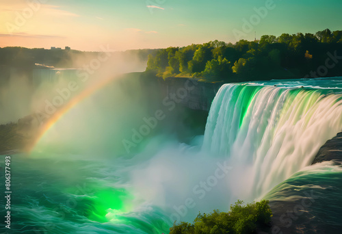 The image depicts the majestic Niagara Falls  a natural wonder straddling the border between the United States and Canada