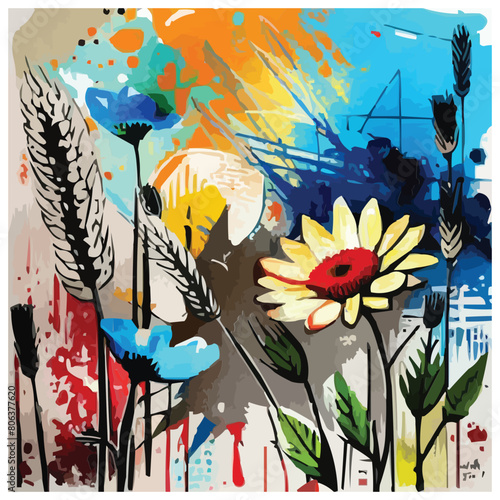 A mixed media painting of flowers digital art screen print wheat paste poster