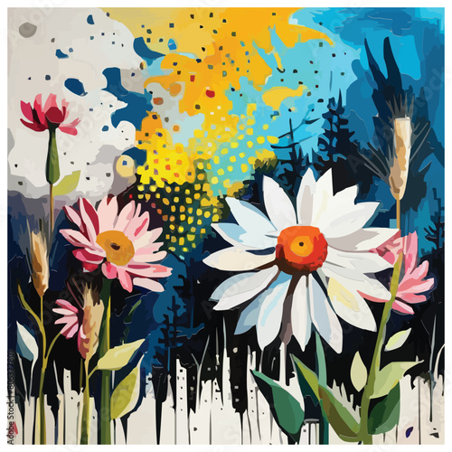 A mixed media painting of flowers digital art screen print wheat paste poster
