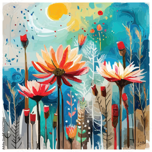A mixed media painting of flowers digital art screen print wheat paste poster