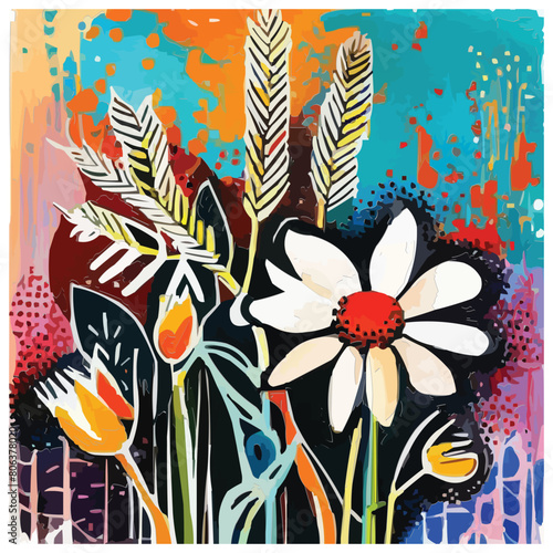 A mixed media painting of flowers digital art screen print wheat paste poster