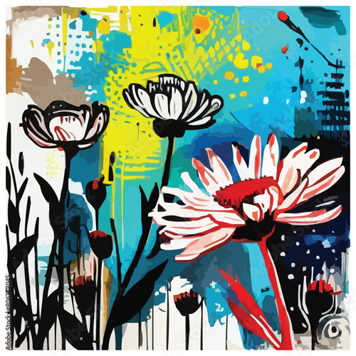 A mixed media painting of flowers digital art screen print wheat paste poster