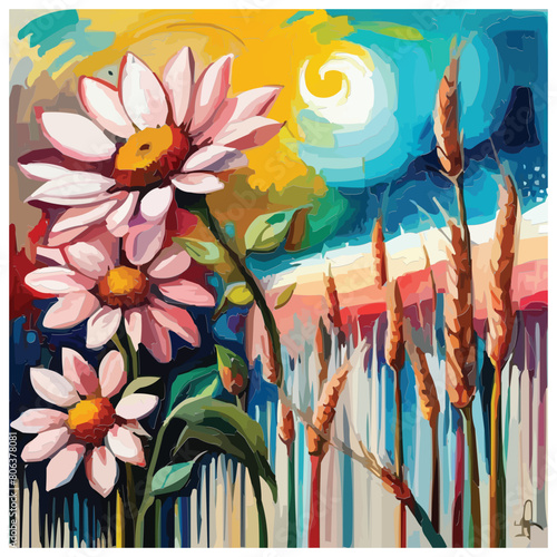 A mixed media painting of flowers digital art screen print wheat paste poster