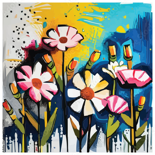 A mixed media painting of flowers digital art screen print wheat paste poster