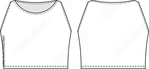 round neck crew neck cropped crop sleeveless fit tank top template technical drawing flat sketch cad mockup fashion woman design style model
