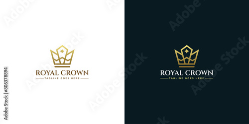 Gold crown logo vector illustration with minimalist design style