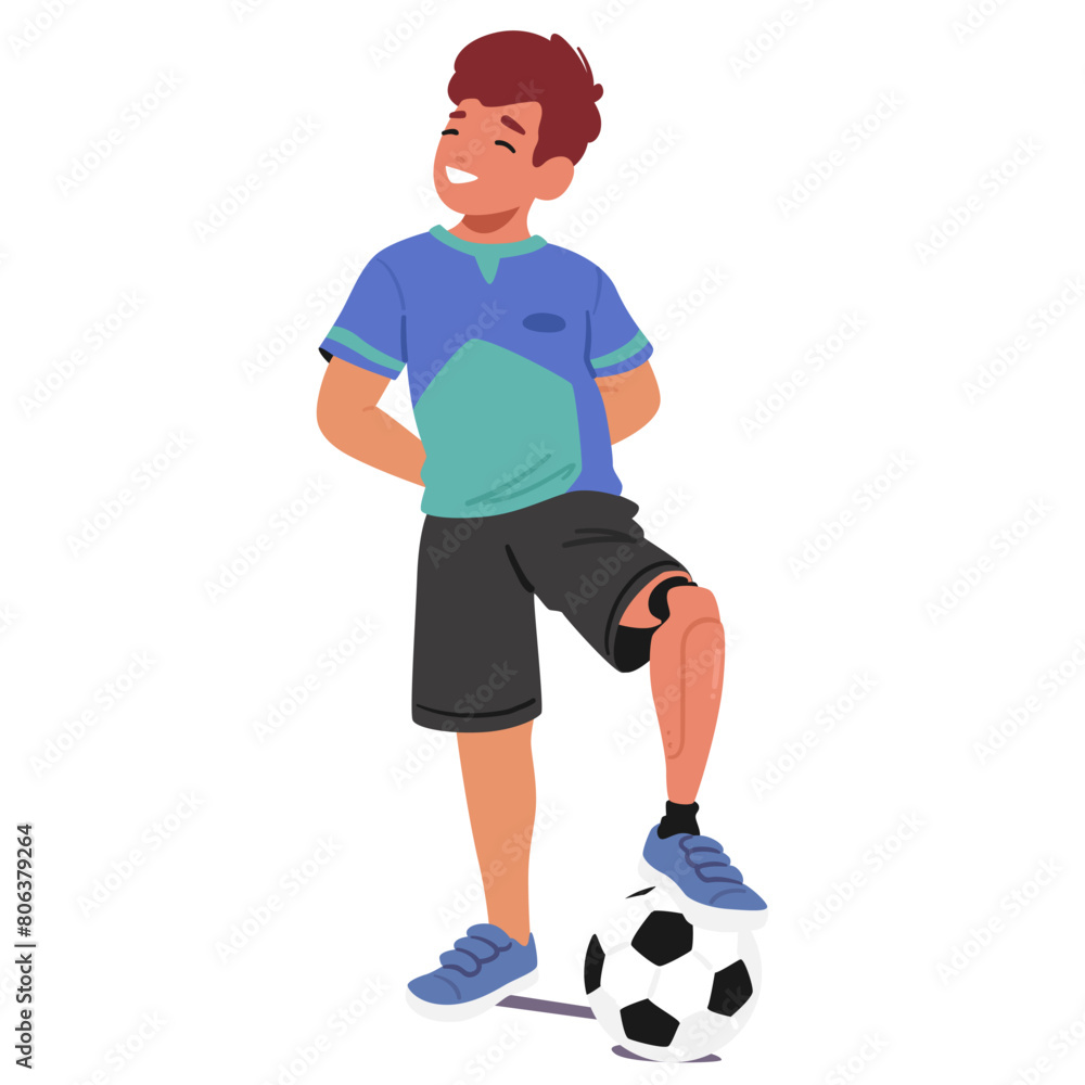 Cheerful Child With Prosthetic Leg Confidently Balances A Soccer Ball, Showcasing Skill And High Spirits, Vector Concept
