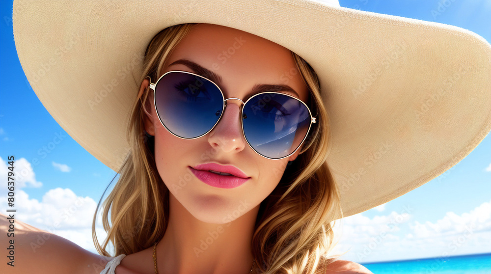 woman in sunglasses on beach, sun, hat, beach, summer woman in sunglasses on beach, sun, hat, beach, summer