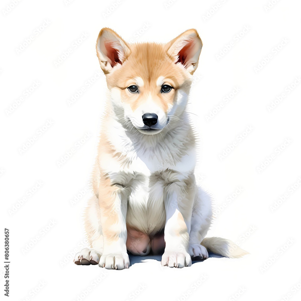 Canaan dog. Puppy dog. Canaan dog clipart. Watercolor illustration. Generative AI. Detailed illustration.