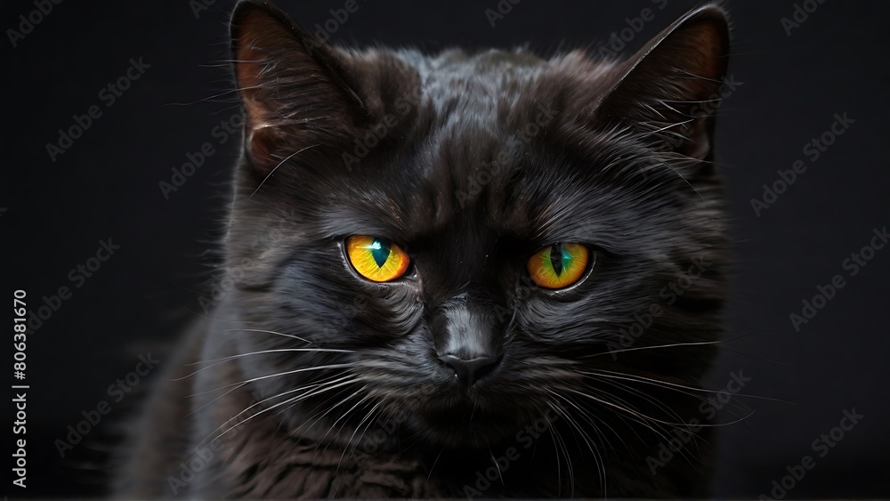 Elegant Ebony: The Millionaire Cat with Blue and Yellow Eyes