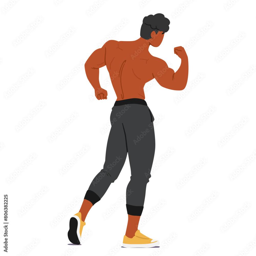 Muscular Bodybuilder Male Character From The Back, Flexing His Biceps, Showcasing Strength And Fitness, Vector Muscular Bodybuilder Male Character From The Back, Flexing His Biceps, Showcasing Strength And Fitness, Vector